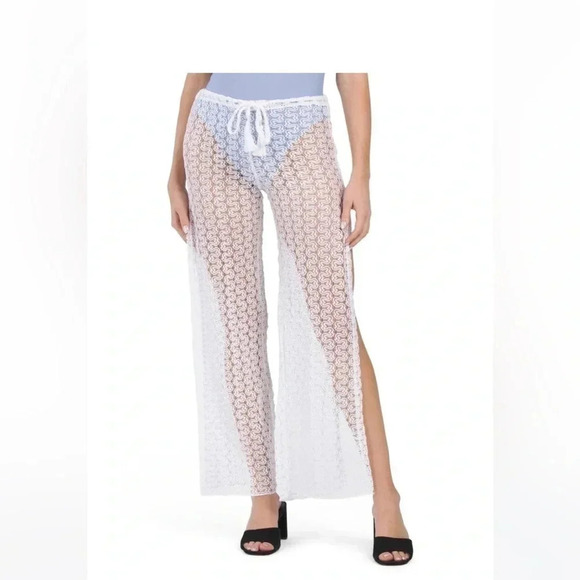 Becca split leg crochet cover up pants white size L - Picture 1 of 2